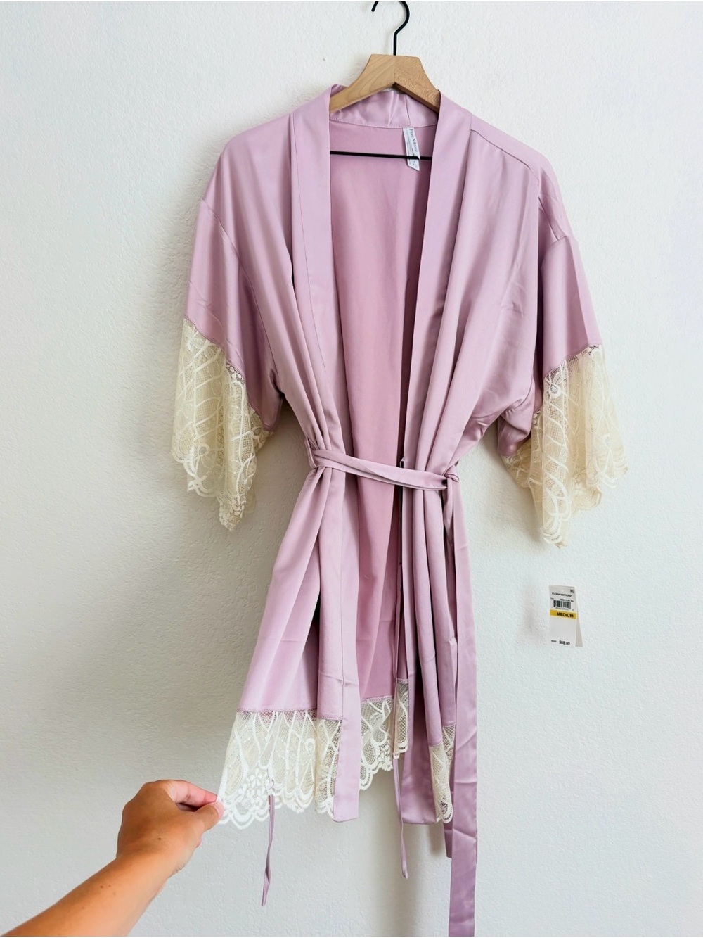 Flora Nikrooz Women's Lace-Trim Satin Robe - Dusty Lavender